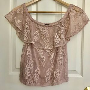 AEO pink lace off-the-shoulder top